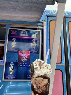 The menu, and event sign with the oreo sundae from Super Chill.