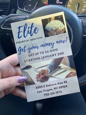 Flyer for Elite Financial Service