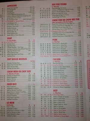 Typical Chinese menu