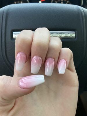 Pink and White French Ombré Nails! By: Michelle @ Super Nails.