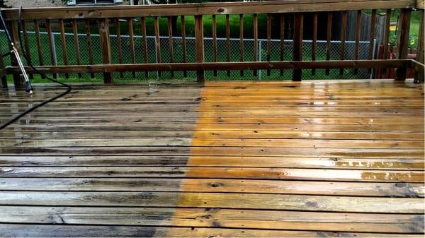 Old deck (Left) and new deck wash with our solution on (right)