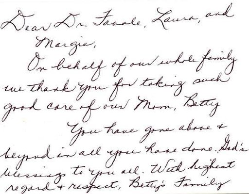 Thank you note from a patient's family.