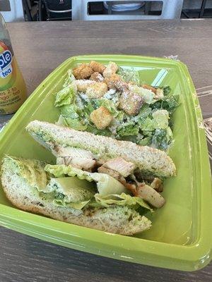 Chicken aioli sandwich & salad