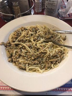 Linguini with white clam sauce.