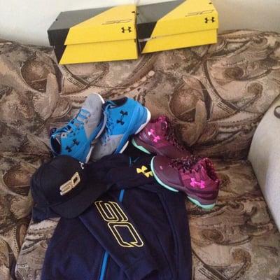 We got the Curry Shoes Blue and Purple. The rest in the picture came from Under Armour online..