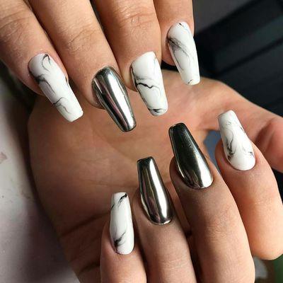 Marble and Chrome Nails