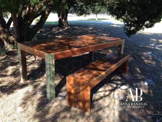 Tables custom made out of all recycled wood.