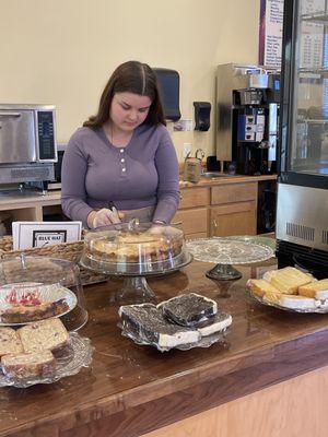 Lori slicing up some in house sweets.