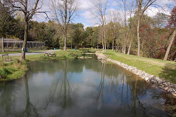 One of many fishing ponds.