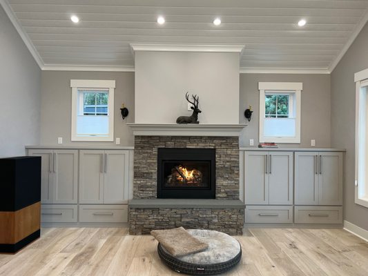 Maple Paint grade cabinets with wood tops.