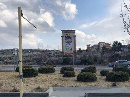 Saturday, March 23, 2919: view of plaza sign at Topsy Lane and US Route 395.