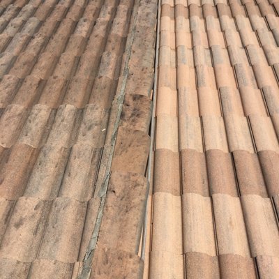 Roof  Cleaning Left Before/ After Right