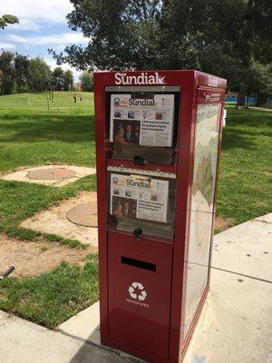 Red news stand located by Sierra Walk, close to B2/B3