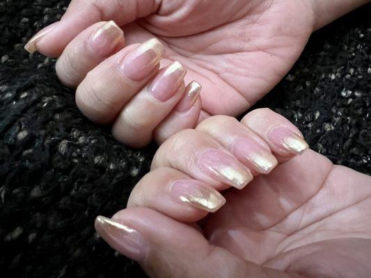 Acrylic with metallic powder on the tips