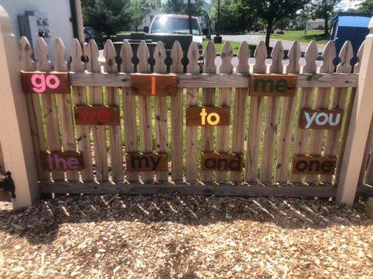 Our word wall in our outdoor classroom! We love to extend our language and literacy skills outside!