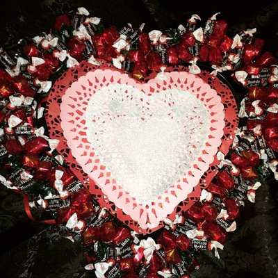 Our Chocolate Covered Strawberry Wreath is made from Tootsie Rolls and Strawberry Bon Bons. Great for anyone you love.