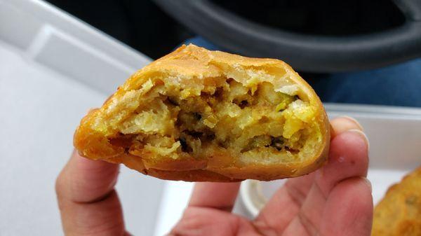 Interior of samosa ($2.75), vegan by default. Pretty good, though I didn't like the raisins inside.