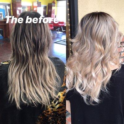 From a grown out highlight to a higher lightest blond blonde ombré