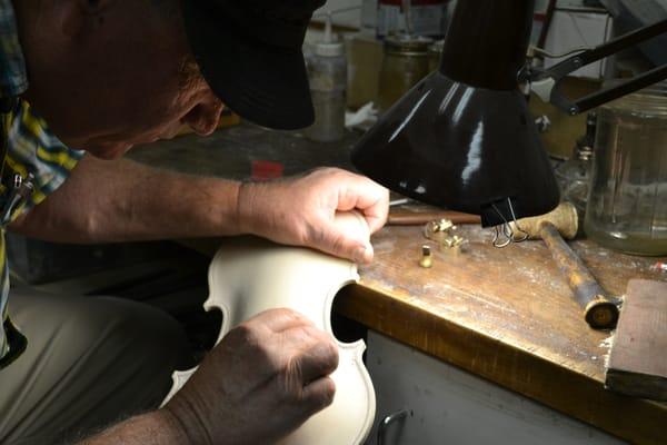 Tim Dodd in the early stages of making a violin.