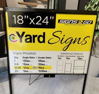 Yard Signs are a great way to advertise many things: Property for sale, Political Position, Business info...and MORE!!!