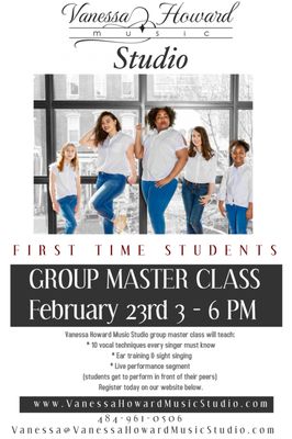 VHM Studio Group Master Class
  February 23rd 3 pm to 6 pm
  Call to register for event