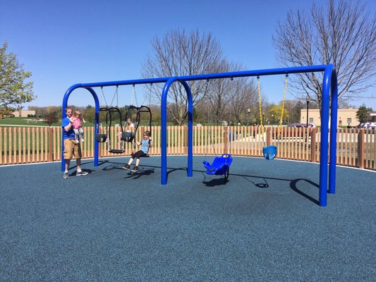 One of the two sets of swings. This side includes two swings that allow you to swing with your child at the same time!