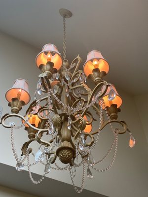 pretty chandelier upstairs hallway