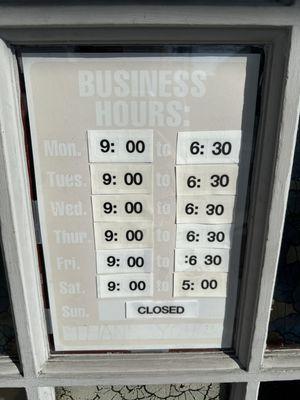 Updated hours, July 20, 2024.