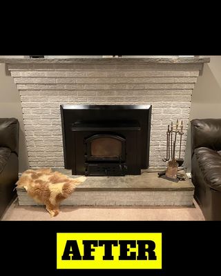 Brick fireplace after a whitewash.