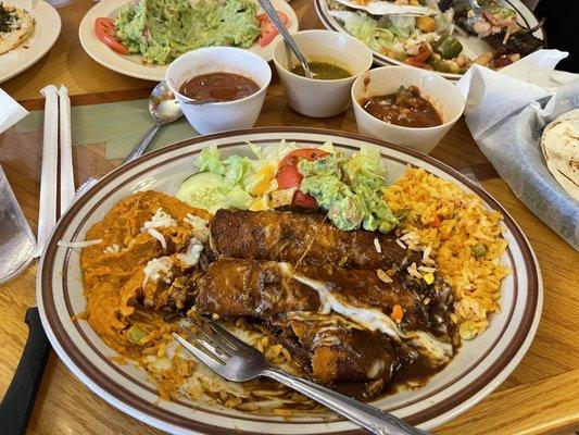 Enchiladas Mexicana.  Mole steak.