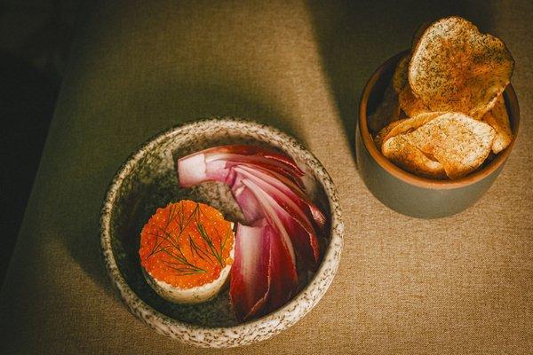 Smoked Trout Dip
Roe, Endive, Potato Chips