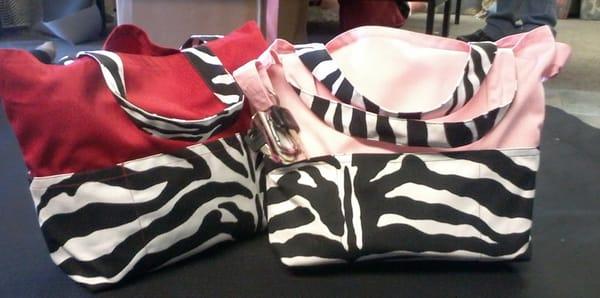 Pink and Red zebra print diaper bags