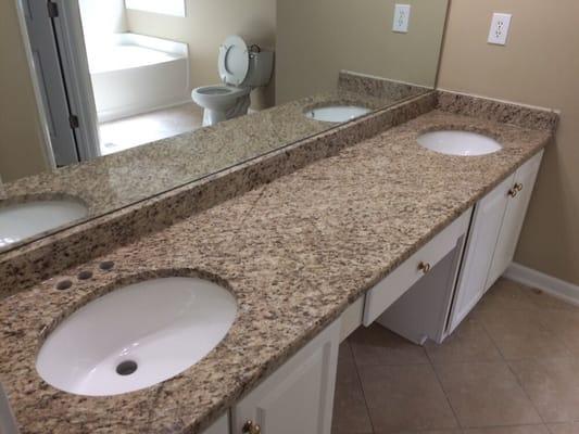 Granite:giallo ornamental vanity top with( 2 )2210 white undermount sinks