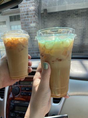 our drinks (toffeenut mudslide, caramel creme)