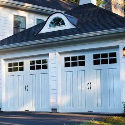 Clopay Garage Doors. Canyon Ridge Collection Limited Edition. Whitewash Finish With Mahogany Overlays.