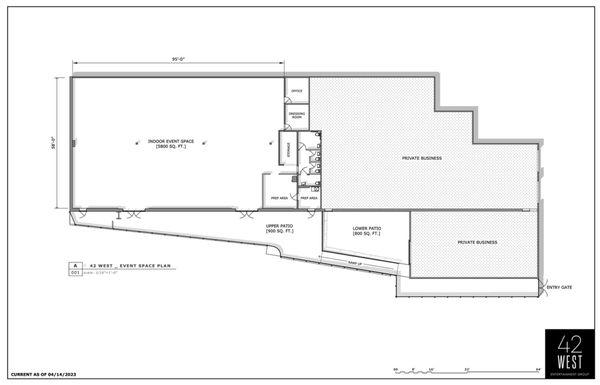 Event space floor plan as of April 14, 2023.