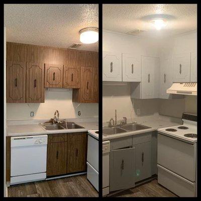 Kitchen cabinets before and after.