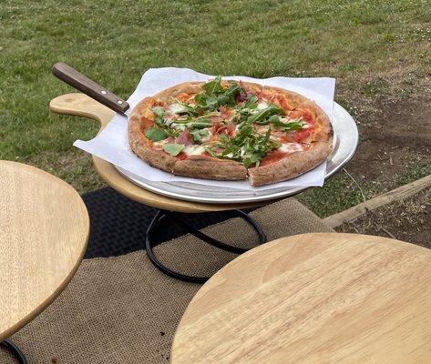 Pizza set up. (Many delicious toppings)