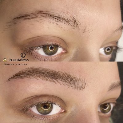 Before and after Microblading Bold Brows technique