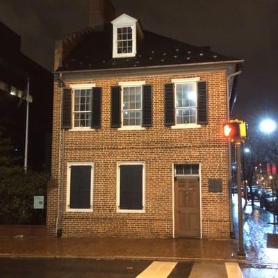 Flag House at night.