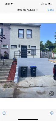 New concrete and painted the rail also added mulch beside the steps