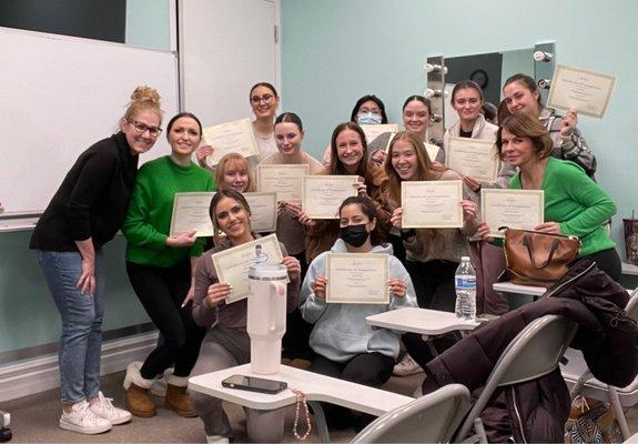 Esthetic students were awarded makeup artistry certificates.