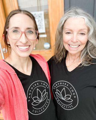 Yoga Teachers Steph and Sandy in SYC t-shirts, Feb 2023