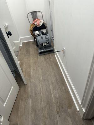 Hallway wood floor drying