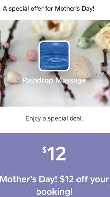 May 9-14th! Cards hold your appt. only. https://squareup.com/appointments/book/WES6EG2B809D7/raindrop-massage-spartanburg-sc