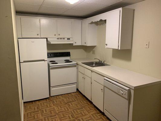 New fridge, dishwasher, sink, garbage disposal and cupboards repainted.