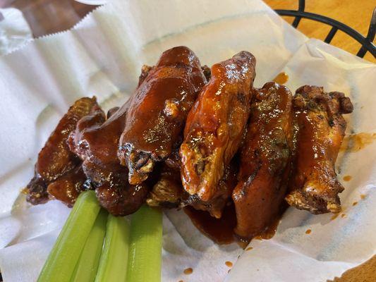 Dizzy Wings - slow roasted in the rotisserie then fried. Thumbs up. $16.95