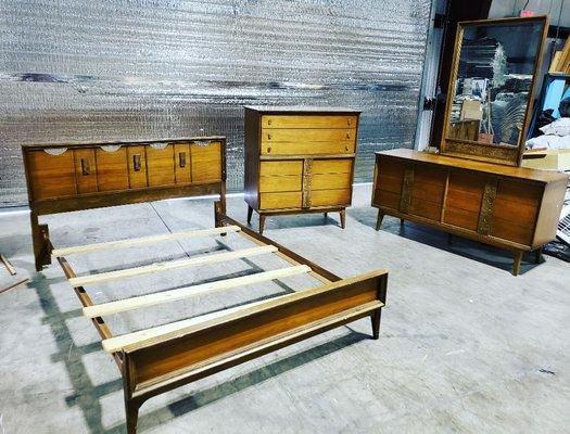 Rare vintage bedroom set at our 8125 Meadow Leaf Dr. location. For more info, check us out on Facebook or pop into our store.