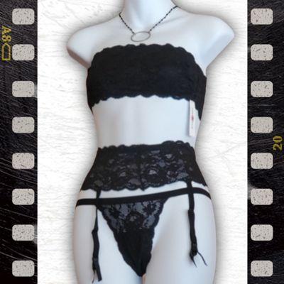 Cosabella Never Say Never collection garter belt, skimpie G-String, and flirtie bandeau; zowee jewels necklace.