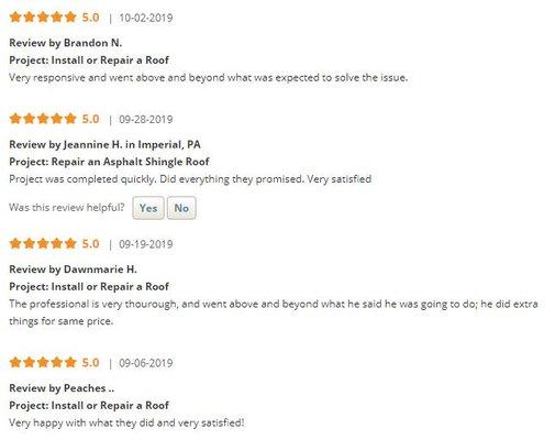 Recent Reviews from Homeadvisor - Roofs R Us